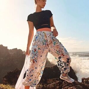 FP Movement by Free People “Color Burst Hike Pants” Embroidered Large Bold Artzy